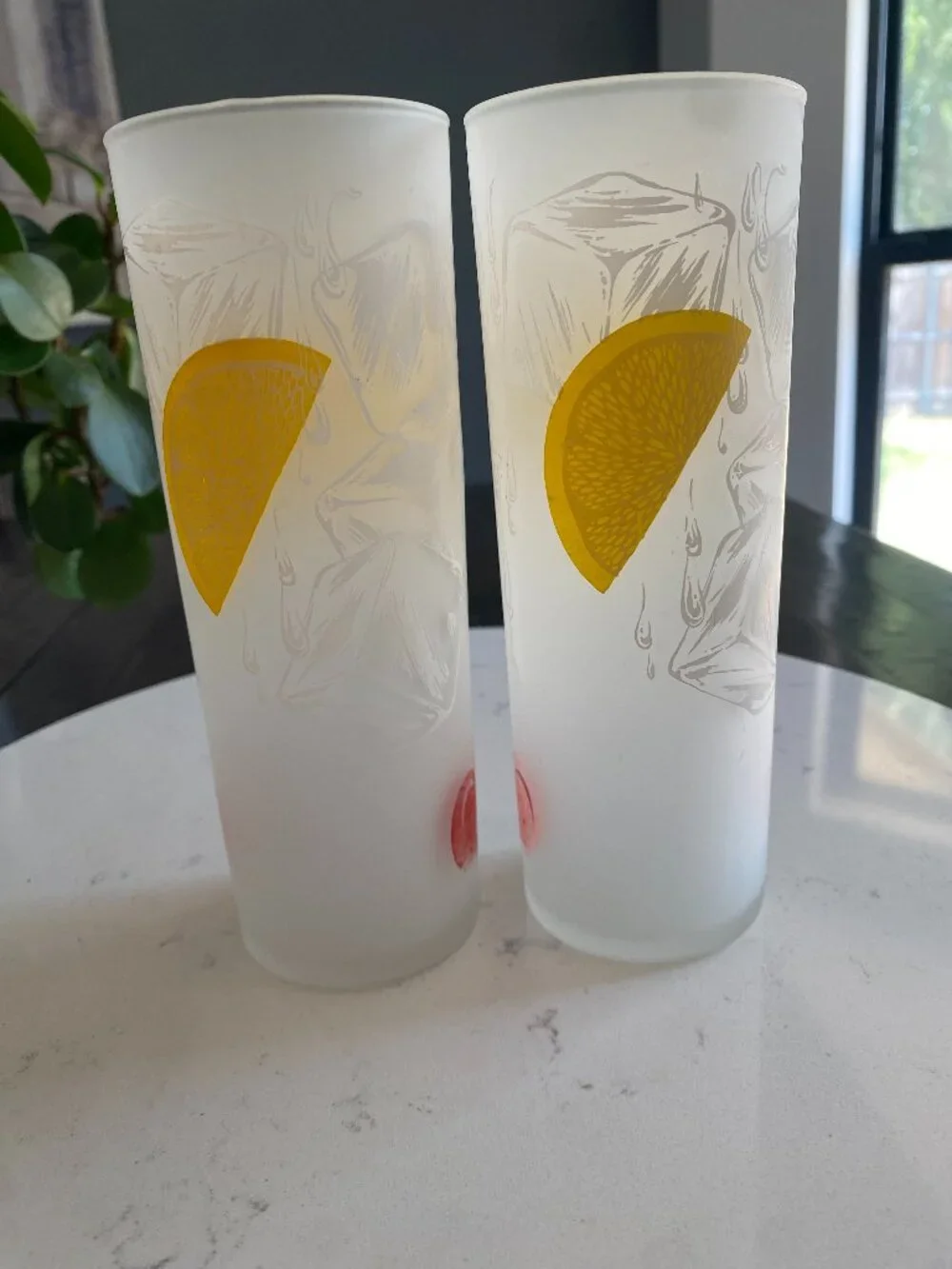 Vintage MCM Tom Collins Federal Glass Set of 2 Cherry Lemon Ice Cocktail